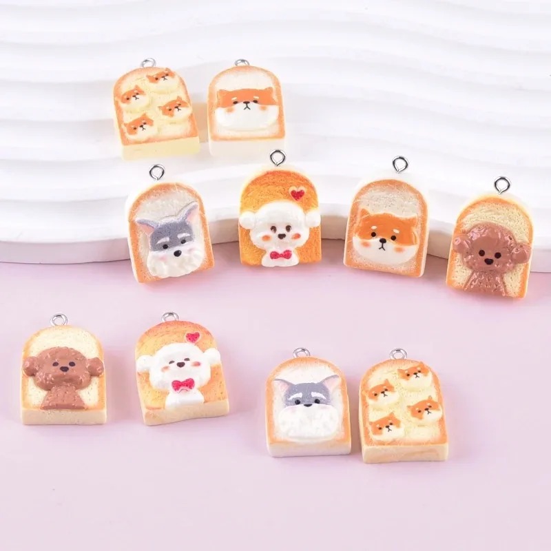 Resin Craft Material - 10Pcs Cute Toast Dog Resin Pendants