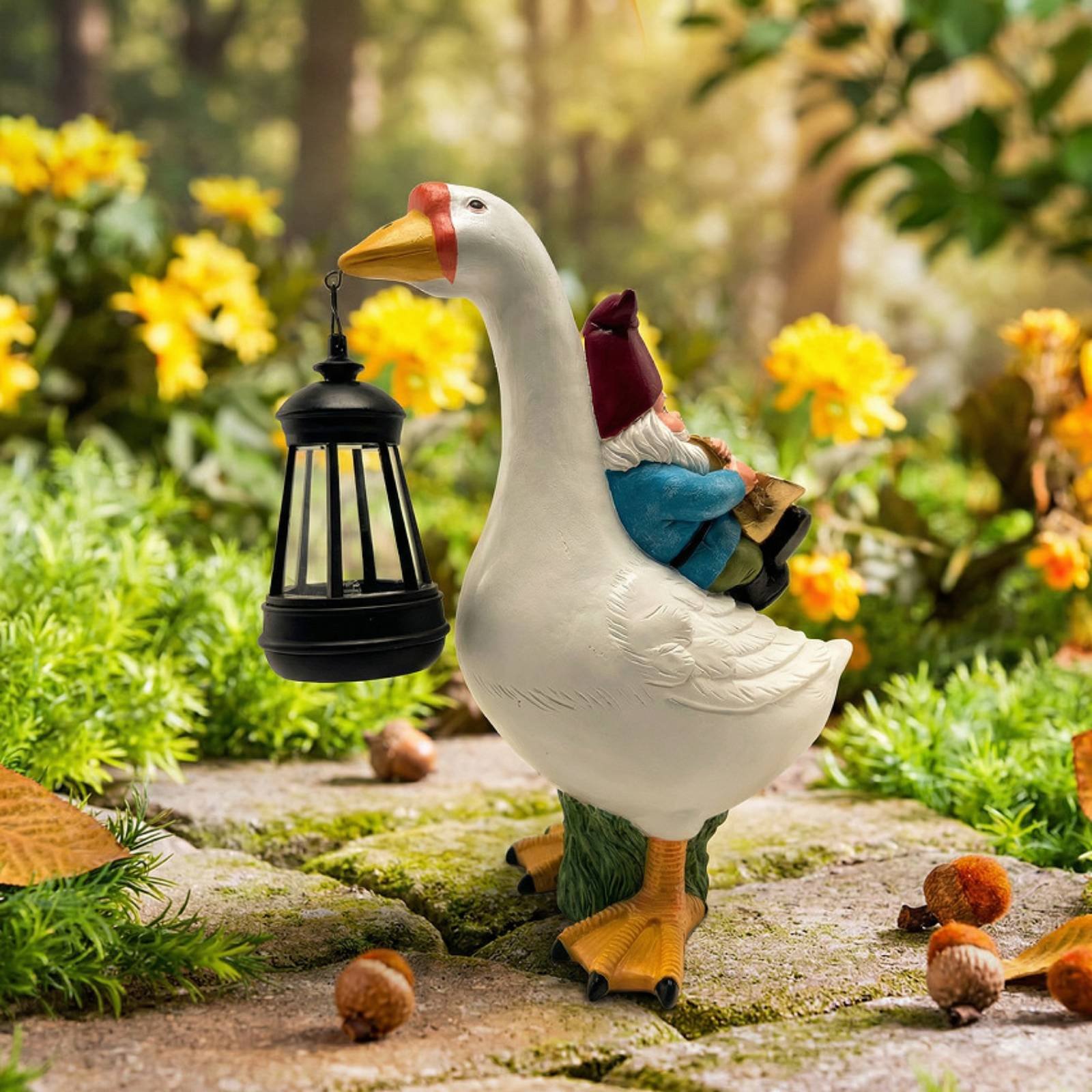 Gnome Riding Goose Statue Weat - Resin Crafts review and price